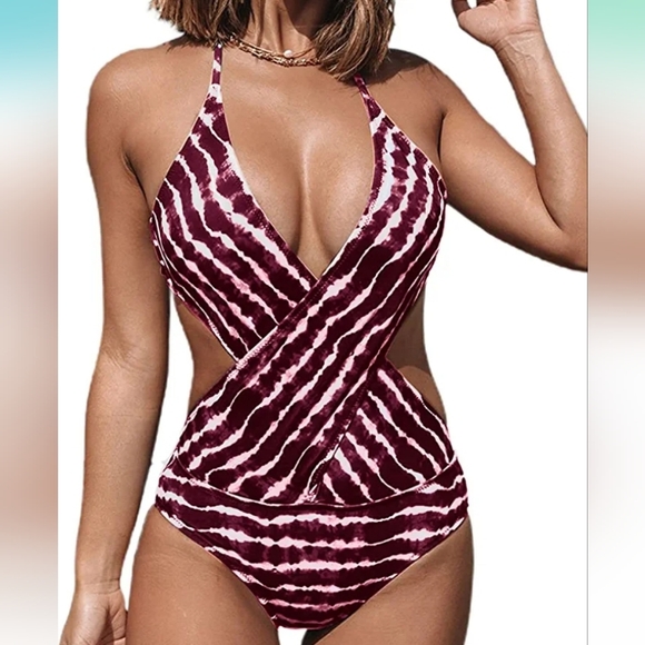 Elegant Cross-Over Swimsuit Women’s Swimsuit Polyester & Spandex V-Neck, Triangle Bra, Slimming Fit